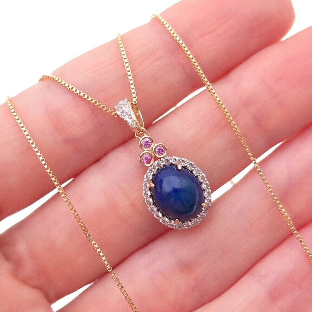 925 Sterling 1/20 14K Gold Filled Opal Pink Sapphire & White Topaz Necklace 18"